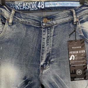 NWT Reason Distressed Moto Mens Slim Straight Jeans Size 48‎